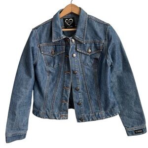 XOXO Jeans Denim Jacket Y2K Fitted Cropped Blue Jean Jacket Juniors Large
